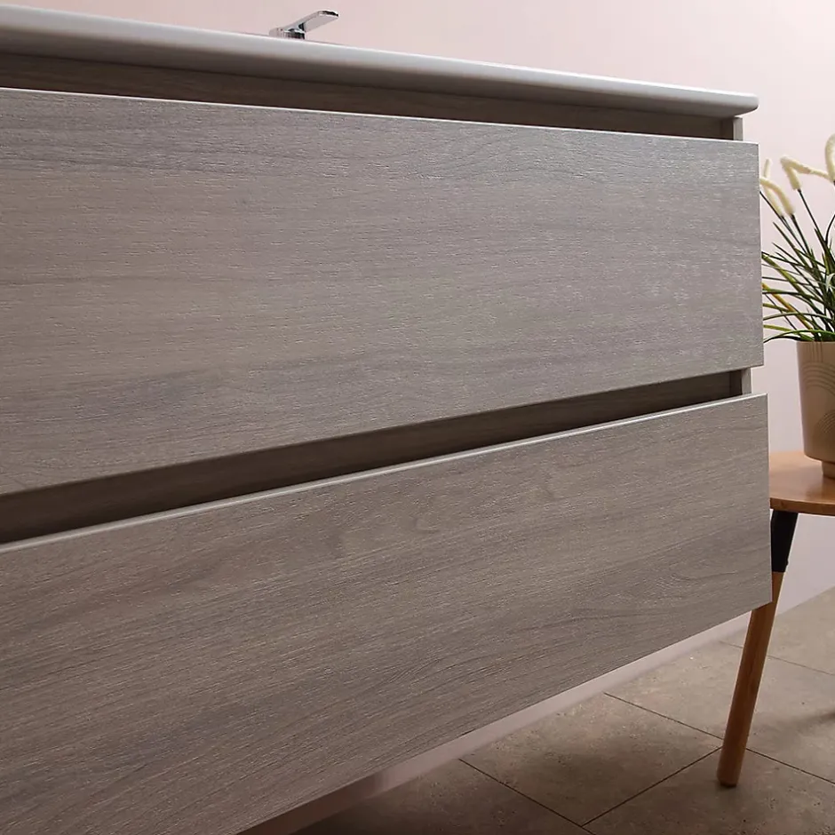 Kiamami Valentina Meuble De Salle De Bain 120Cm Lion Elm Avec Double Vasque Et Miroir 120X60 Berlin* Ensemble Meuble De Salle De Bains