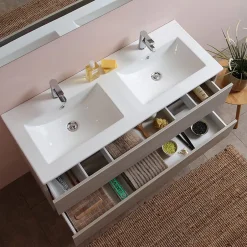 Kiamami Valentina Meuble De Salle De Bain 120Cm Lion Elm Avec Double Vasque Et Miroir 120X60 Berlin* Ensemble Meuble De Salle De Bains