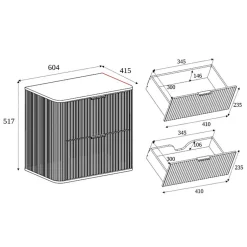 3xE Living Meuble de salle de bain, Chêne Craft, poignée noire, 41,5 x 60 x 51,7 cm* Lave-Mains