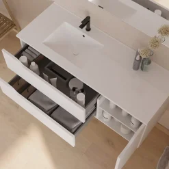 Cosyneo Meuble de salle de bain 120cm avec vasque à gauche - sans miroir - 2 tiroirs et 1 placard - blanc - ZARZA