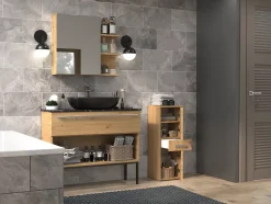 3xE Living Meuble de salle de bain, chêne artisan, 85 x 30 x 30 cm