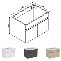 AICA Sanitaire Meuble de salle de bain 60cm à double porte, suspendu, blanc