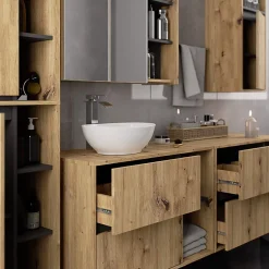 3xE Living Meuble de salle de bain, chêne artisanal/gris graphite, 50 x 170 x 30 cm* Armoire De Salle De Bains