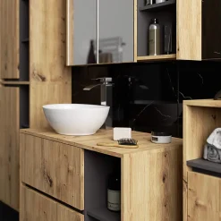 3xE Living Meuble de salle de bain, chêne artisanal/gris graphite, 50 x 170 x 30 cm* Armoire De Salle De Bains