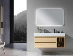 Luxury Bain Meuble de salle de bain double vasque 120cm bois et blanc effet marbre avec miroir LED LB-8512 LuxuryBain-