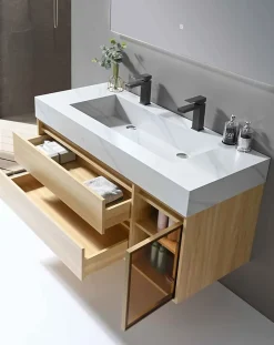 Luxury Bain Meuble de salle de bain double vasque 120cm bois et blanc effet marbre avec miroir LED LB-8512 LuxuryBain-