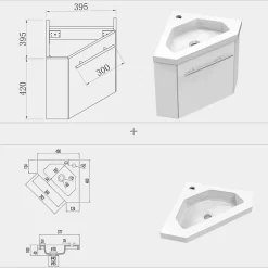 AICA Sanitaire Meuble de Salle de Bain d'Angle Gain de Place, Lave Main, Blanc Crème, 40x40 cm* Meuble Vasque
