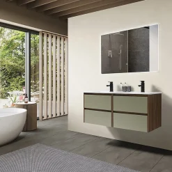 Luxury Bain Meuble de salle de bain double vasque 120cm bois et vert avec miroir LED LuxuryBain-