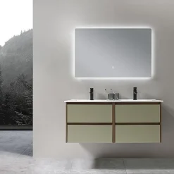 Luxury Bain Meuble de salle de bain double vasque 120cm bois et vert avec miroir LED LuxuryBain-