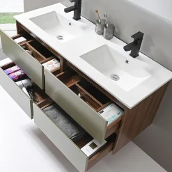 Luxury Bain Meuble de salle de bain double vasque 120cm bois et vert avec miroir LED LuxuryBain-