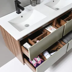 Luxury Bain Meuble de salle de bain double vasque 120cm bois et vert avec miroir LED LuxuryBain-