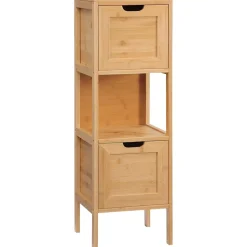 ProximaX Meuble de salle de bain en bambou avec 2 tiroirs, meuble bas latéral style campagnard, dispositif anti-basculement