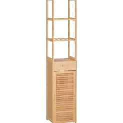 ProximaX Meuble de salle de bain en bambou naturel, avec tiroir, trois étagères et compartiment ouvert, Bois naturel.