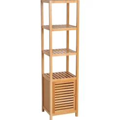 ProximaX Meuble de salle de bain en bambou naturel avec 3 compartiments ouverts, dimensions 36 x 33 x 140 cm pour un rangement optimal.