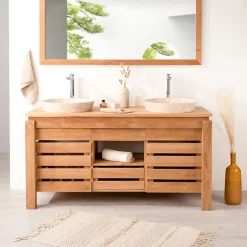 Wanda Collection Meuble de salle de bain en teck Zen double vasque 145cm