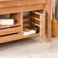 Wanda Collection Meuble de salle de bain en teck Zen double vasque 145cm
