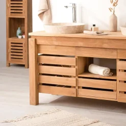 Wanda Collection Meuble de salle de bain en teck Zen double vasque 145cm
