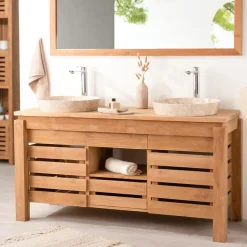 Wanda Collection Meuble de salle de bain en teck Zen double vasque 145cm