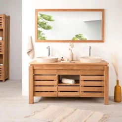 Wanda Collection Meuble de salle de bain en teck Zen double vasque 145cm