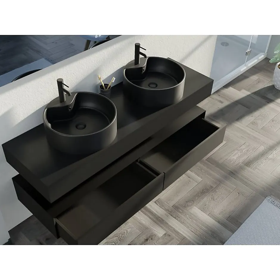 Distribain Meuble de salle de bain FABRIANO 1600 Noir mat* Ensemble Meuble De Salle De Bains
