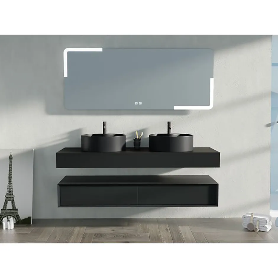 Distribain Meuble de salle de bain FABRIANO 1600 Noir mat* Ensemble Meuble De Salle De Bains