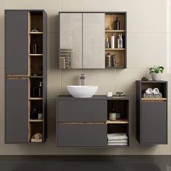 3xE Living Meuble de salle de bain, gris graphite/chêne artisanal, 50 x 170 x 30 cm