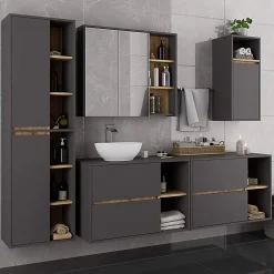 3xE Living Meuble de salle de bain, gris graphite/chêne artisanal, 50 x 170 x 30 cm