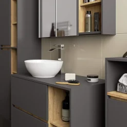 3xE Living Meuble de salle de bain, gris graphite/chêne artisanal, 50 x 170 x 30 cm