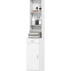 ProximaX Meuble de salle de bain haut et étroit, avec tiroir, porte et étagères réglables, pour salle de bain ou salon, blanc* Meuble Wc