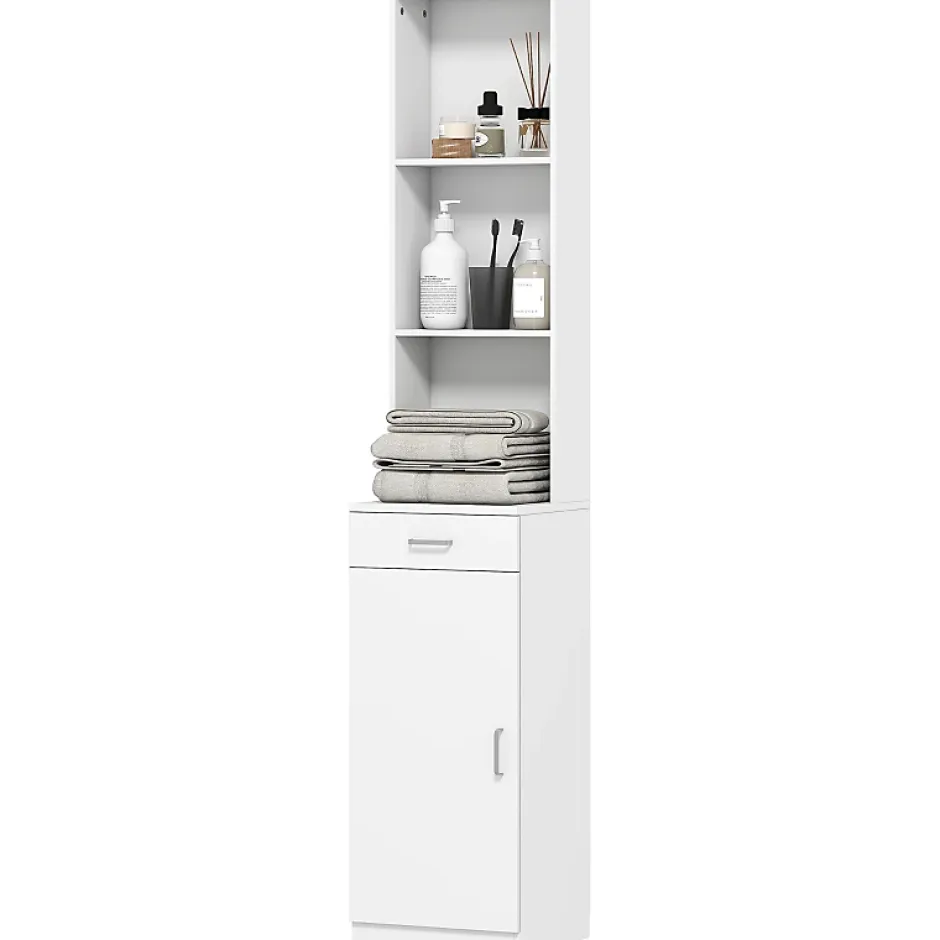 ProximaX Meuble de salle de bain haut et étroit, avec tiroir, porte et étagères réglables, pour salle de bain ou salon, blanc* Meuble Wc