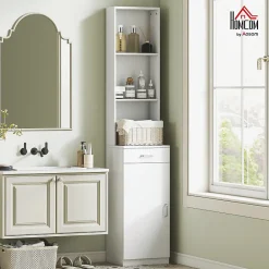ProximaX Meuble de salle de bain haut et étroit, avec tiroir, porte et étagères réglables, pour salle de bain ou salon, blanc* Meuble Wc