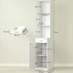 ProximaX Meuble de salle de bain haut et étroit, avec tiroir, porte et étagères réglables, pour salle de bain ou salon, blanc* Meuble Wc