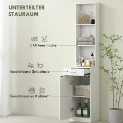 ProximaX Meuble de salle de bain haut et étroit, avec tiroir, porte et étagères réglables, pour salle de bain ou salon, blanc* Meuble Wc
