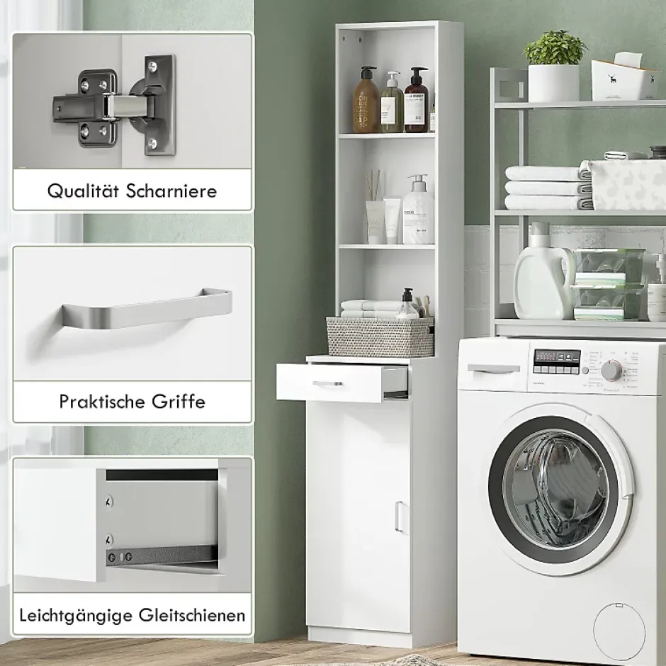 ProximaX Meuble de salle de bain haut et étroit, avec tiroir, porte et étagères réglables, pour salle de bain ou salon, blanc* Meuble Wc
