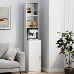 ProximaX Meuble de salle de bain haut et étroit, avec tiroir, porte et étagères réglables, pour salle de bain ou salon, blanc* Meuble Wc