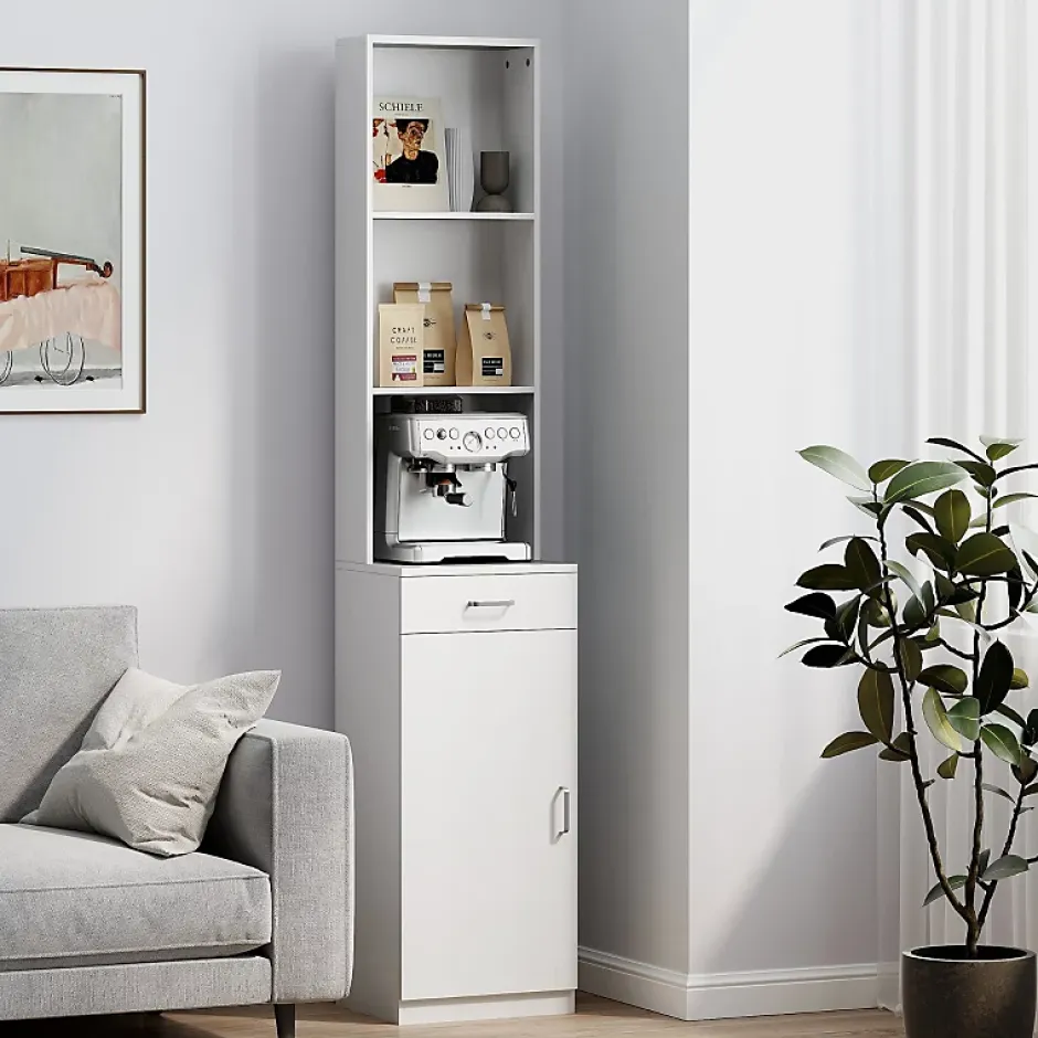 ProximaX Meuble de salle de bain haut et étroit, avec tiroir, porte et étagères réglables, pour salle de bain ou salon, blanc* Meuble Wc