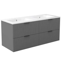 AICA Sanitaire Meuble de salle de bain mural 120 cm Anthracite - 4 tiroirs + Lavabo double en céramique,