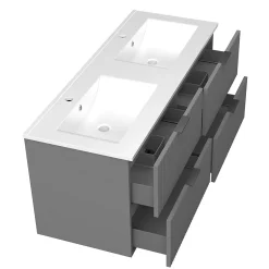 AICA Sanitaire Meuble de salle de bain mural 120 cm Anthracite - 4 tiroirs + Lavabo double en céramique,