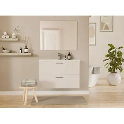 Sanitaire Meuble de salle de bain MINAO 80 en kit - 2 tiroirs - Blanc Brillant