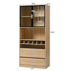 ProximaX Meuble de salle de bain, meuble bar, vitrine avec portes vitrées et éclairage, 180 cm