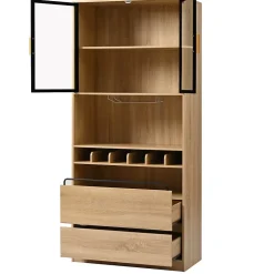 ProximaX Meuble de salle de bain, meuble bar, vitrine avec portes vitrées et éclairage, 180 cm