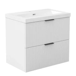 AICA Sanitaire Meuble de salle de bain mural 60 cm Blanc - 2 tiroirs, lavabo (jointless & résistant),* Meuble Vasque