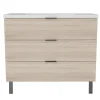 AICA Sanitaire Meuble de salle de bain mural avec pieds Chêne 100 cm - 3 tiroirs, lavabo inclus,