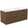 AICA Sanitaire Meuble de salle de bain mural 120 cm Noyer - 4 tiroirs + Lavabo double en céramique,