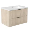 AICA Sanitaire Meuble de salle de bain mural 80 cm Chêne - 2 tiroirs + Lavabo Céramique,