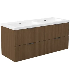 AICA Sanitaire Meuble de salle de bain mural 120 cm Noyer - 4 tiroirs, lavabo (jointless & résistant),