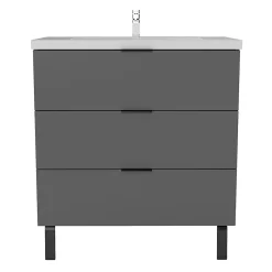 AICA Sanitaire Meuble de salle de bain mural avec pieds Anthracite 80 cm - 3 tiroirs, lavabo inclus,* Meuble Vasque
