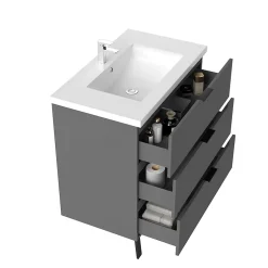 AICA Sanitaire Meuble de salle de bain mural avec pieds Anthracite 80 cm - 3 tiroirs, lavabo inclus,* Meuble Vasque