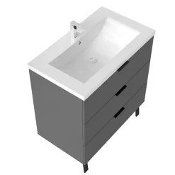 AICA Sanitaire Meuble de salle de bain mural avec pieds Anthracite 80 cm - 3 tiroirs, lavabo inclus,* Meuble Vasque