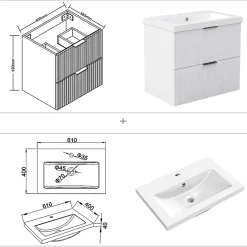 AICA Sanitaire Meuble de salle de bain mural Blanc 60 cm - 2 tiroirs, lavabo inclus,